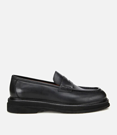 Erkek Deri Siyah Yumuşak Dokulu Kalın Tabanlı Klasik Loafer