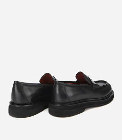 Erkek Deri Siyah Yumuşak Dokulu Kalın Tabanlı Klasik Loafer