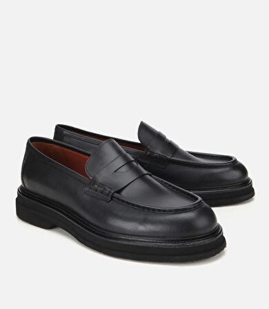 Erkek Deri Siyah Yumuşak Dokulu Kalın Tabanlı Klasik Loafer