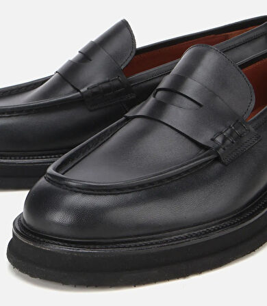 Erkek Deri Siyah Yumuşak Dokulu Kalın Tabanlı Klasik Loafer