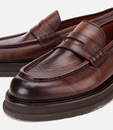 Erkek Deri Kahverengi Yumuşak Dokulu Kalın Tabanlı Klasik Loafer