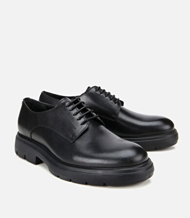 Erkek Deri Siyah Kalın Tabanlı Günlük Ayakkabı