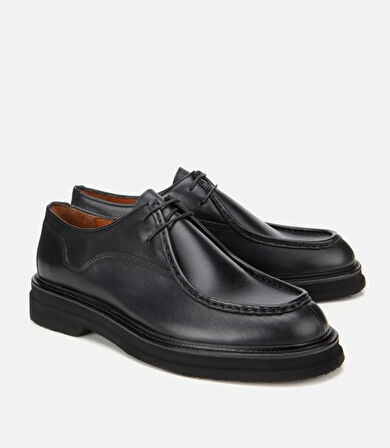 Erkek Deri Siyah Dikiş Burunlu Günlük Ayakkabı