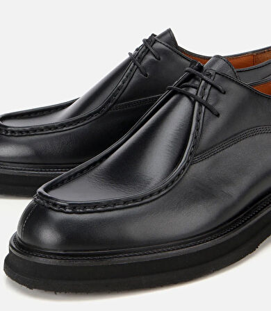 Erkek Deri Siyah Dikiş Burunlu Günlük Ayakkabı