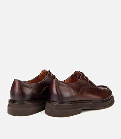 Erkek Deri Kahverengi Dikiş Burunlu Günlük Ayakkabı