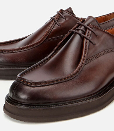 Erkek Deri Kahverengi Dikiş Burunlu Günlük Ayakkabı