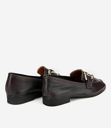 Kadın Deri Kahverengi Tokalı Klasik Loafer