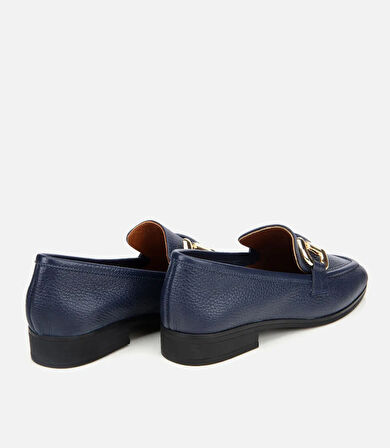 Kadın Deri Lacivert Tokalı Klasik Loafer