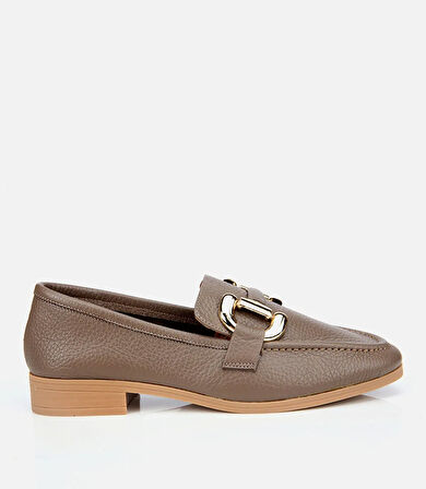Kadın Deri Vizon Tokalı Klasik Loafer