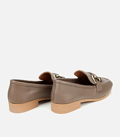 Kadın Deri Vizon Tokalı Klasik Loafer