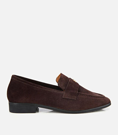 Kadın Süet Deri Kahverengi Yumuşak Dokulu Klasik Loafer