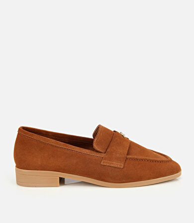 Kadın Süet Deri Taba Yumuşak Dokulu Klasik Loafer
