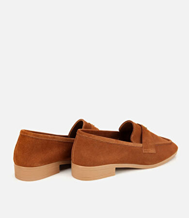 Kadın Süet Deri Taba Yumuşak Dokulu Klasik Loafer