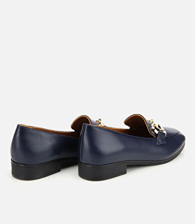 Kadın Deri Lacivert Tokalı Klasik Loafer