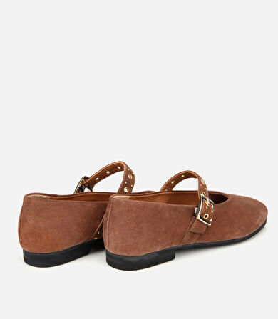 Kadın Süet Deri Açık Kahverengi Mary Jane Kemerli Babet