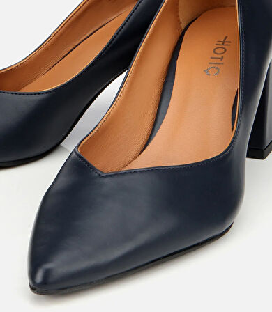 Kadın Deri Lacivert Kalın Topuklu Ayakkabı