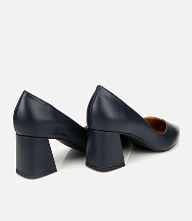 Kadın Deri Lacivert Kalın Topuklu Ayakkabı