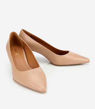 Kadın Deri Bej Esnek Tabanlı Stiletto