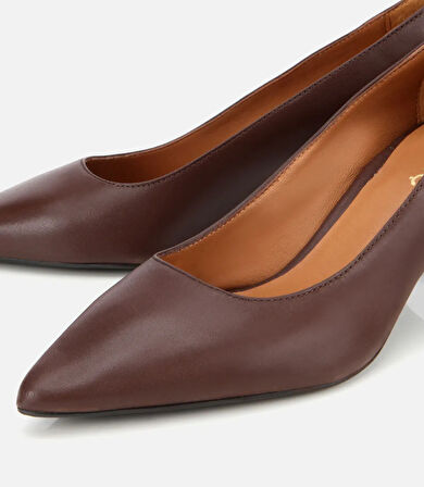 Kadın Deri Kahverengi Esnek Tabanlı İnce Topuklu Stiletto