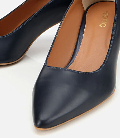 Kadın Deri Lacivert Esnek Tabanlı İnce Topuklu Stiletto