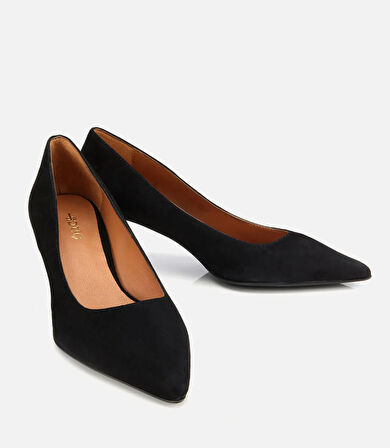 Kadın Süet Deri Siyah Esnek Tabanlı İnce Topuklu Stiletto