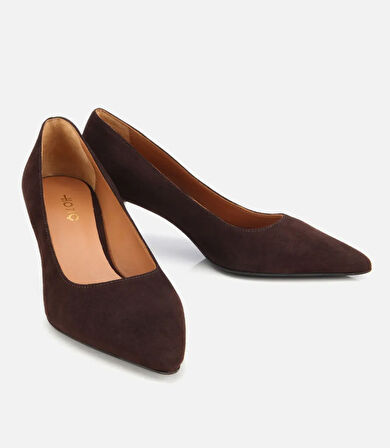 Kadın Süet Deri Kahverengi Esnek Tabanlı İnce Topuklu Stiletto