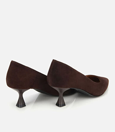 Kadın Süet Deri Kahverengi Esnek Tabanlı İnce Topuklu Stiletto