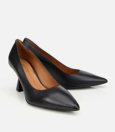 Kadın Deri Siyah Esnek Tabanlı Stiletto