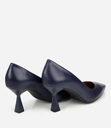 Kadın Deri Lacivert Esnek Tabanlı Stiletto