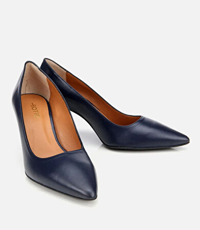 Kadın Deri Lacivert Esnek Tabanlı Stiletto