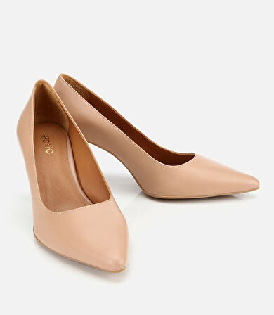 Kadın Deri Bej Esnek Tabanlı İnce Topuklu Stiletto
