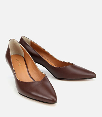 Kadın Deri Kahverengi İnce Topuklu Stiletto