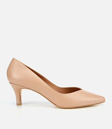 Kadın Deri Bej İnce Topuklu Stiletto