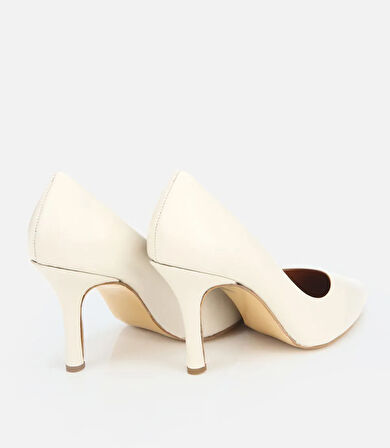 Kadın Deri Ekru Yüksek Topuklu Stiletto