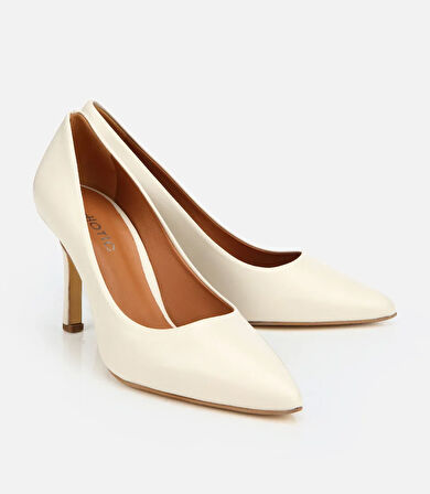 Kadın Deri Ekru Yüksek Topuklu Stiletto
