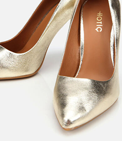 Kadın Deri Gold Yüksek Topuklu Stiletto