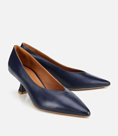Kadın Deri Lacivert İnce Topuklu Stiletto