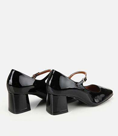 Kadın Rugan Deri Sİyah Mary Jane Kalın Topuklu Ayakkabı