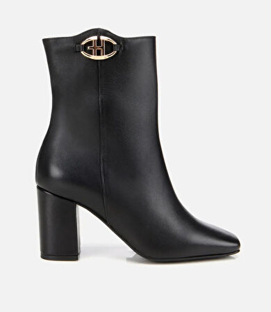 Kadın Deri Siyah Kare Uçlu Bilekte Topuklu Bot