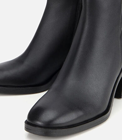 Kadın Deri Siyah Bilekte Topuklu Bot