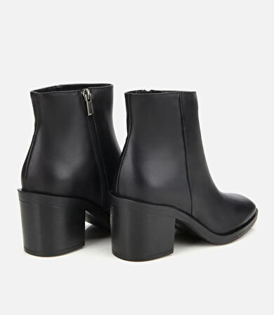 Kadın Deri Siyah Bilekte Topuklu Bot
