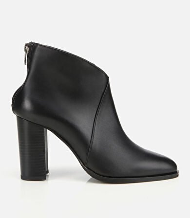 Kadın Deri Siyah Yumuşak Bilekte Topuklu Bot