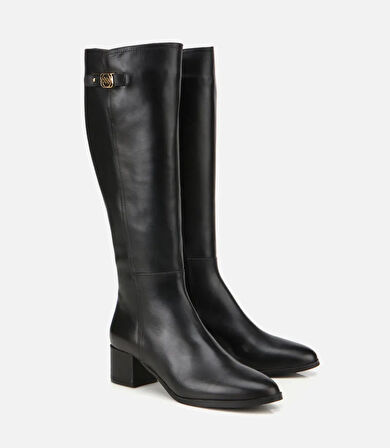 Kadın Deri Siyah Tokalı Topuklu Çizme