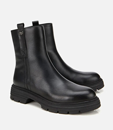 Kadın Deri Siyah Yumuşak Dokulu Bilekte Düz Bot