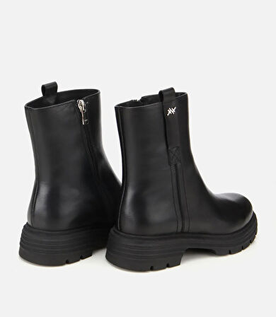 Kadın Deri Siyah Yumuşak Dokulu Bilekte Düz Bot