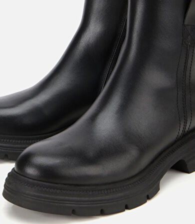 Kadın Deri Siyah Yumuşak Dokulu Bilekte Düz Bot