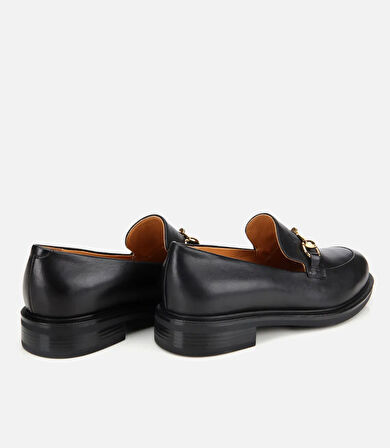 Kadın Deri Siyah Tokalı Klasik Loafer