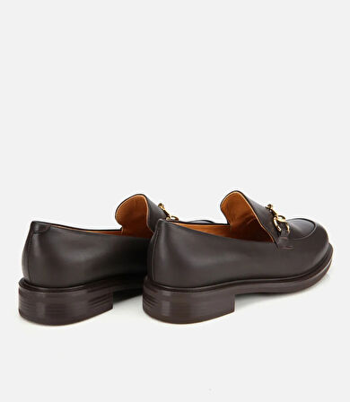 Kadın Deri Kahverengi Tokalı Klasik Loafer