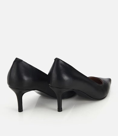 Kadın Deri Siyah İnce Kısa Topuklu Stiletto