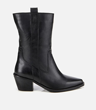 Kadın Deri Siyah Western Topuklu Bot